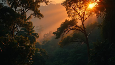 Peaceful jungle evening in golden airの素材