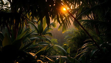 Soft sunlight over tropical jungle horizonの素材