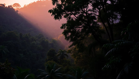 Peaceful golden glow over jungleの素材