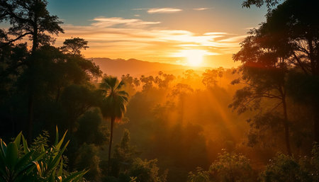 Soft evening rays over jungle horizonの素材