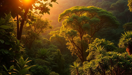 Golden horizon on jungle leavesの素材