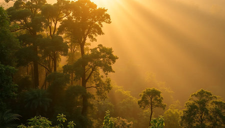 Soft sunlight on green jungleの素材