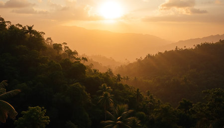 Golden glow above jungle valleyの素材