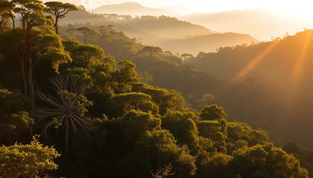 Evening peace through deep forestの素材
