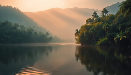 Golden jungle under evening skyの素材