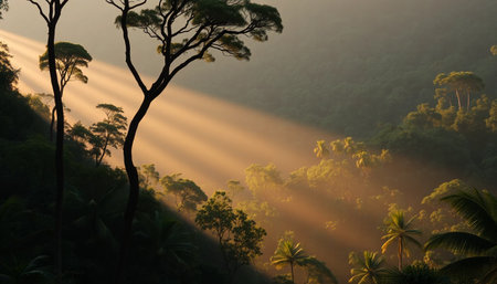 Evening glow over jungle hillsの素材