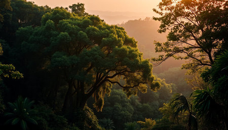 Evening peace through deep forestの素材