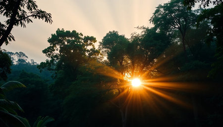 Twilight glow over jungle fieldの素材