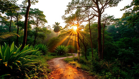 Golden glow above jungle valleyの素材