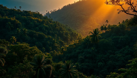 Golden horizon over jungle topsの素材