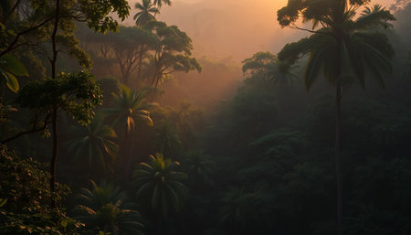 Twilight glow over jungle fieldの素材