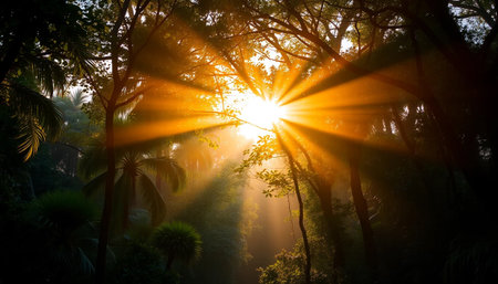 Warm sunlight filters jungleの素材