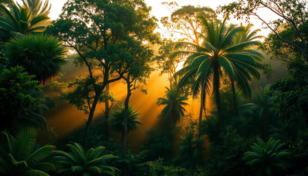 Evening sunlight warms jungleの素材