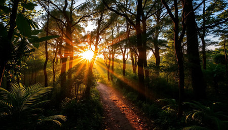 Warm sunlight covers jungleの素材