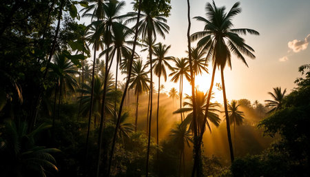 Warm sunlight through jungle treesの素材