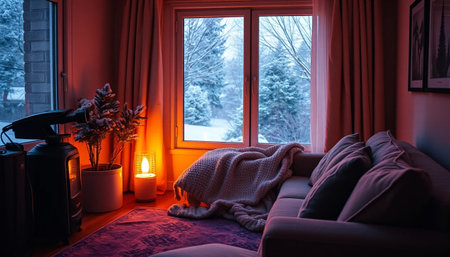 Cozy room glowing with winter warmthの素材
