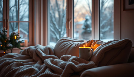 Serene home with gentle warm lightingの素材