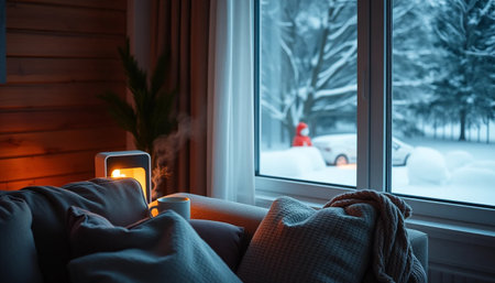 Peaceful warm interior with gentle lightの素材