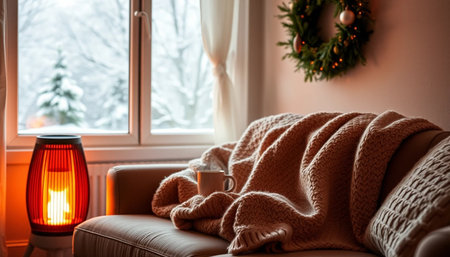 Peaceful cozy interior with warm glowの素材