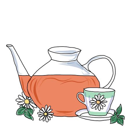 tea ceremony with cup and teapotのイラスト素材