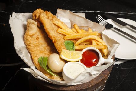 Fish and chips in bucket