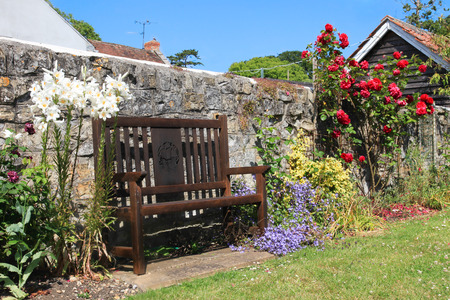 Country Garden Seat and Rosesの写真素材