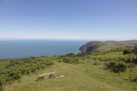 Seat with a view North Devon cliffs Englandの写真素材