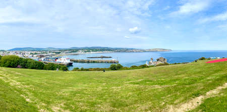 Douglas Bay, Irish Sea ferry terminal and promenade on the Isle of Man British Islesの写真素材