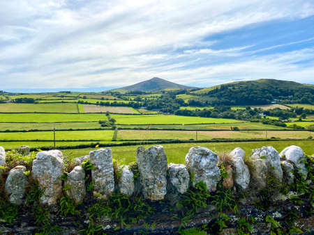 Meadows and mountains near Maughold, Isle of Man, British Islesの写真素材