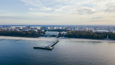 Aerial view of the pier on the Baltic Sea in Poland.の写真素材