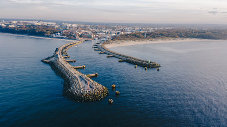 Aerial view of the pier on the Baltic Sea in Poland.の写真素材