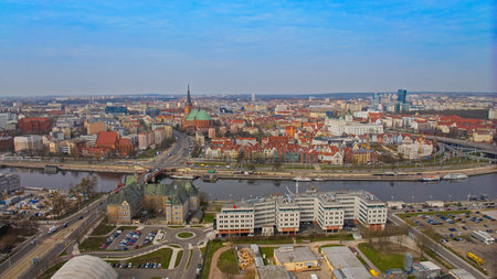 Panoramic view of the old town of Szczecin, Poland.