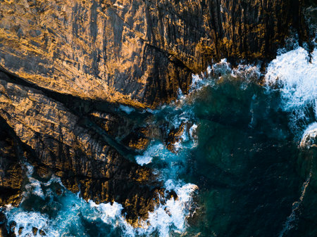 La Pelosa beach in Stintino in the northern part of Sardinia. Photos taken with a drone during the setting sun.の写真素材