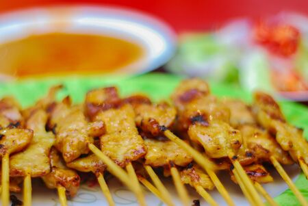 Moo Sa-tae  Grilled pork, then sauce  Served with dipping sauceの写真素材