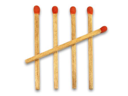 five matchstick counting concept on white backgroundの写真素材
