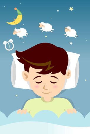 Sleeping Boy with counting sheepのイラスト素材
