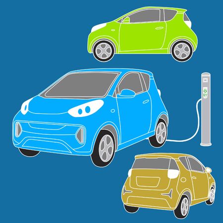 Illustration of small electric cars.のイラスト素材