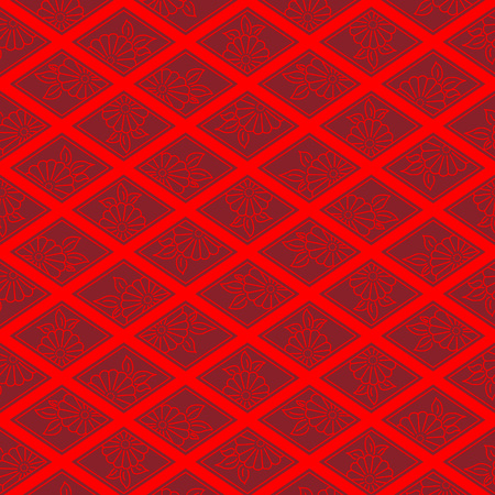 Japanese red floral diamond patternのイラスト素材