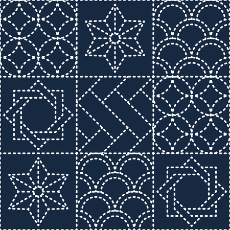 Japanese blue quilting patternのイラスト素材