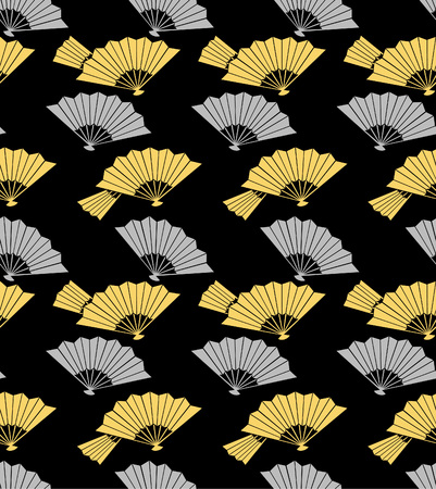 Japanese Gold and Silver Folding Fan Art Seamless Patternのイラスト素材