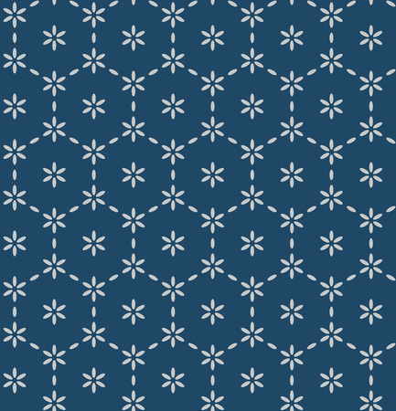 Japanese Indigo Hexagon Flower Art Seamless Patternのイラスト素材