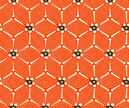 Japanese Red Hexagon Flower Art Seamless Patternのイラスト素材