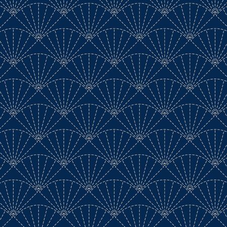 Japanese Indigo Fan Seamless Patternのイラスト素材