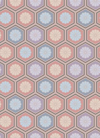 Japanese Pastel Chrysanthemum Hexagon Seamless Patternのイラスト素材