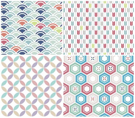 Japanese Pastel Vintage Seamless Pattern Collectionのイラスト素材