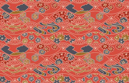 Japanese Art Hand Fan Vector Seamless Patternのイラスト素材