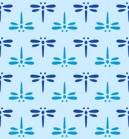 Japanese Cute Dragonfly Vector Seamless Patternのイラスト素材