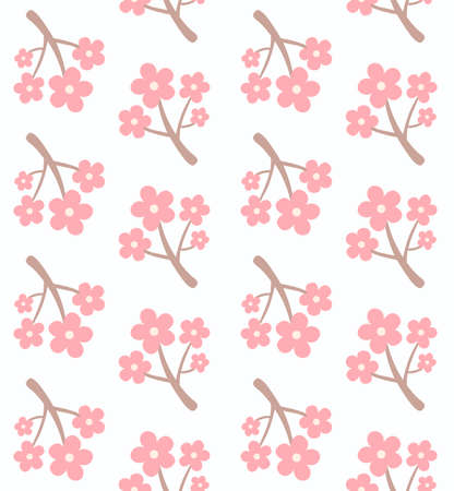 Japanese Cute Cherry Blosson Branch Vector Seamless Patternのイラスト素材