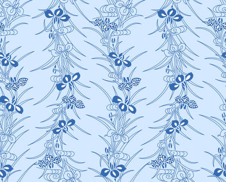 Japanese Orchid Art Vector Seamless Pattern