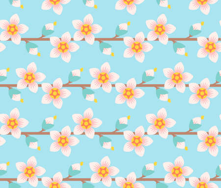 Japanese Peach Blossom Branch Vector Seamless Patternのイラスト素材